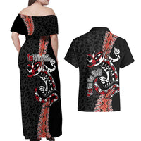 Aotearoa Toitu Te Tiriti Couples Matching Off Shoulder Maxi Dress and Hawaiian Shirt Maori Taniwha Haka - Honour the Treaty LT03 - Polynesian Pride