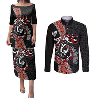 Aotearoa Toitu Te Tiriti Couples Matching Puletasi and Long Sleeve Button Shirt Maori Taniwha Haka - Honour the Treaty LT03 Black - Polynesian Pride