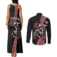 Aotearoa Toitu Te Tiriti Couples Matching Tank Maxi Dress and Long Sleeve Button Shirt Maori Taniwha Haka - Honour the Treaty LT03 - Polynesian Pride