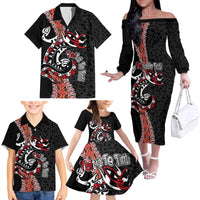 Aotearoa Toitu Te Tiriti Family Matching Off The Shoulder Long Sleeve Dress and Hawaiian Shirt Maori Taniwha Haka - Honour the Treaty LT03 - Polynesian Pride