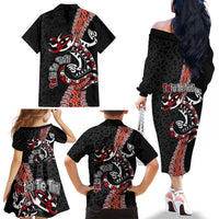 Aotearoa Toitu Te Tiriti Family Matching Off The Shoulder Long Sleeve Dress and Hawaiian Shirt Maori Taniwha Haka - Honour the Treaty LT03 - Polynesian Pride