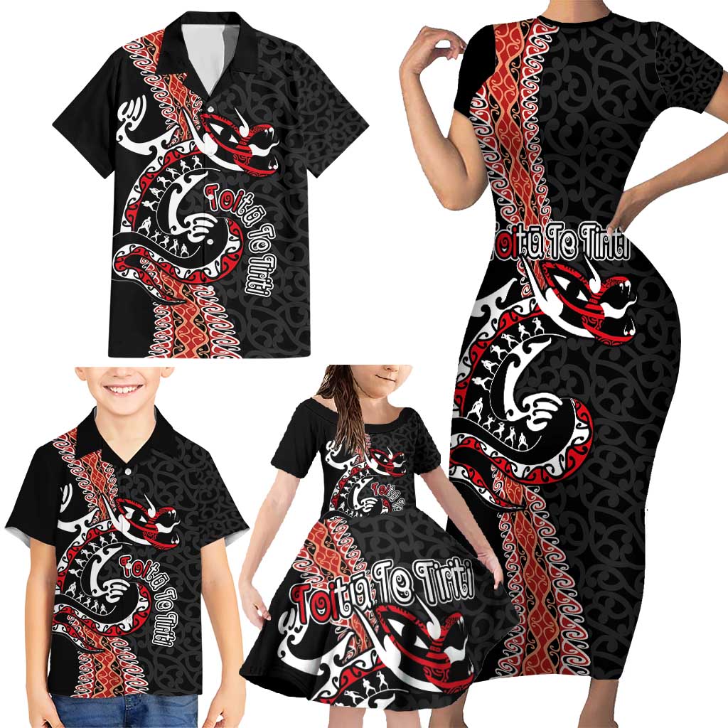 Aotearoa Toitu Te Tiriti Family Matching Short Sleeve Bodycon Dress and Hawaiian Shirt Maori Taniwha Haka - Honour the Treaty LT03 - Polynesian Pride