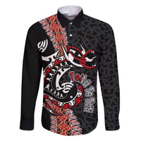 Aotearoa Toitu Te Tiriti Family Matching Short Sleeve Bodycon Dress and Hawaiian Shirt Maori Taniwha Haka - Honour the Treaty LT03 Dad's Shirt - Long Sleeve Black - Polynesian Pride