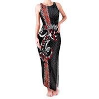 Aotearoa Toitu Te Tiriti Family Matching Tank Maxi Dress and Hawaiian Shirt Maori Taniwha Haka - Honour the Treaty LT03 Mom's Dress Black - Polynesian Pride