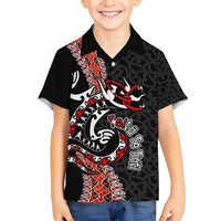Aotearoa Toitu Te Tiriti Family Matching Tank Maxi Dress and Hawaiian Shirt Maori Taniwha Haka - Honour the Treaty LT03 Son's Shirt Black - Polynesian Pride