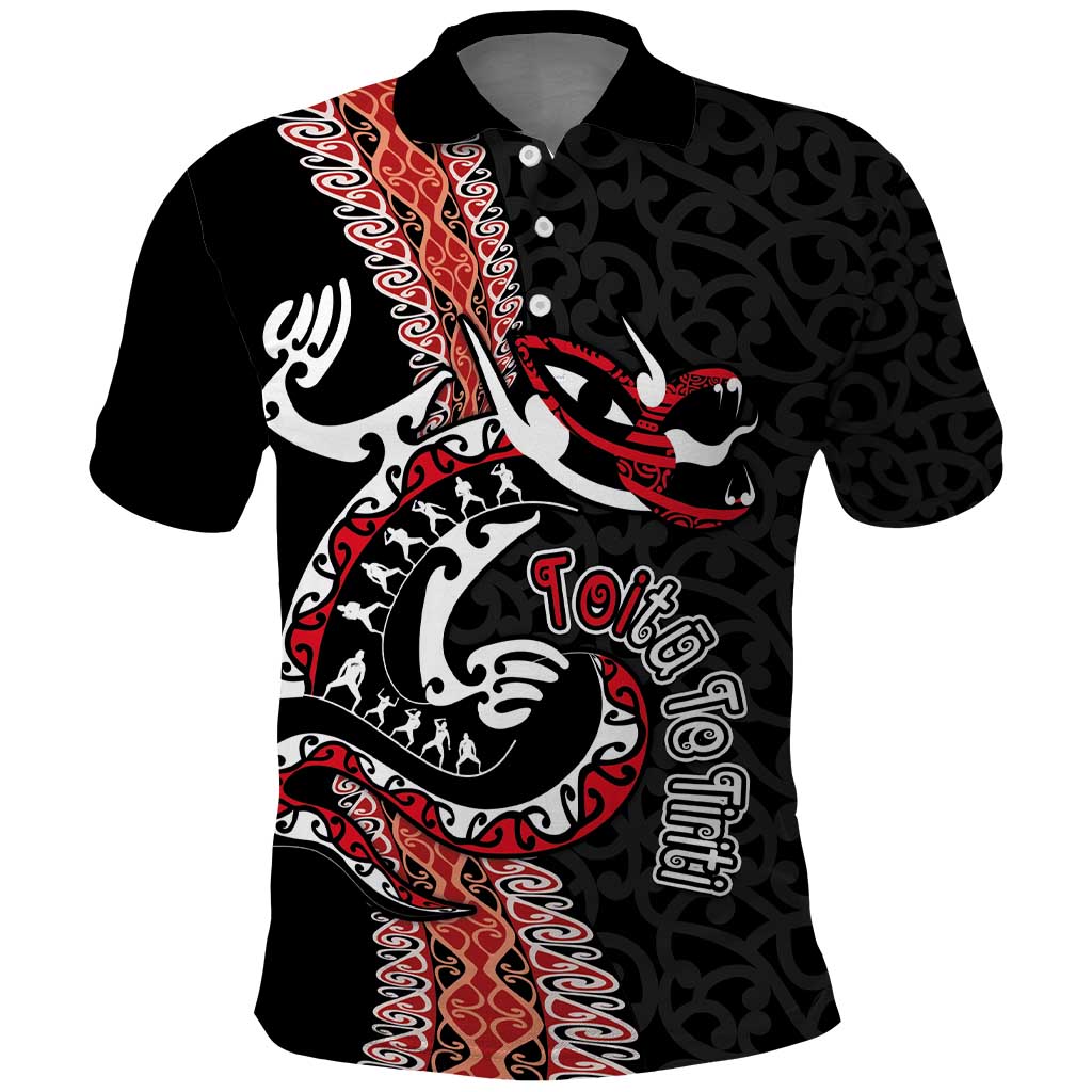 Aotearoa Toitu Te Tiriti Polo Shirt Maori Taniwha Haka - Honour the Treaty LT03 Black - Polynesian Pride