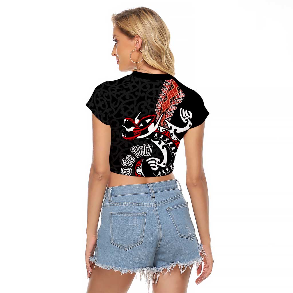 Aotearoa Toitu Te Tiriti Raglan Cropped T Shirt Maori Taniwha Haka - Honour the Treaty LT03 - Polynesian Pride