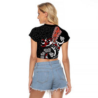 Aotearoa Toitu Te Tiriti Raglan Cropped T Shirt Maori Taniwha Haka - Honour the Treaty LT03 - Polynesian Pride