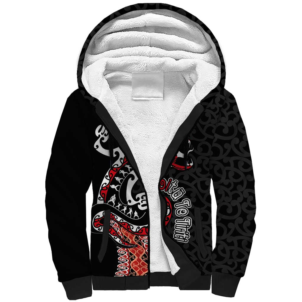 Aotearoa Toitu Te Tiriti Sherpa Hoodie Maori Taniwha Haka - Honour the Treaty LT03 Unisex Black - Polynesian Pride