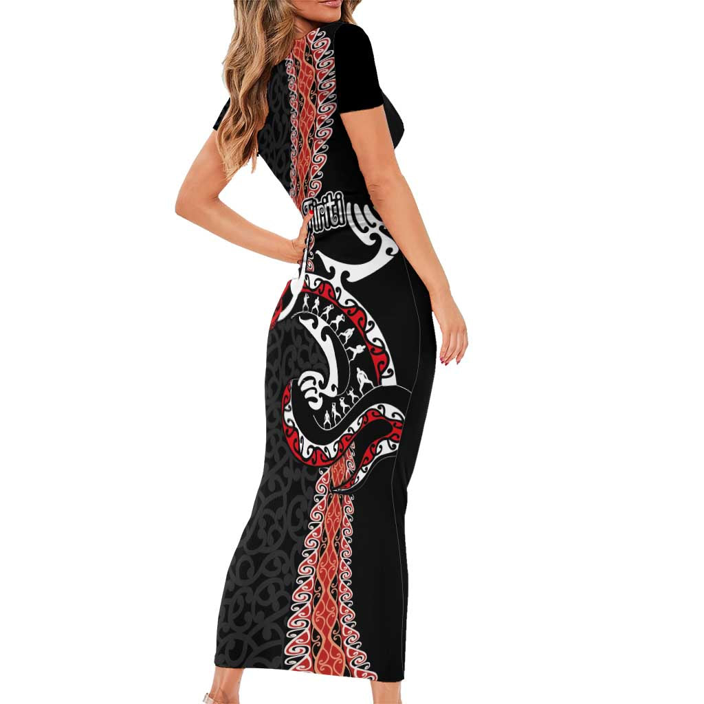 Aotearoa Toitu Te Tiriti Short Sleeve Bodycon Dress Maori Taniwha Haka - Honour the Treaty LT03 - Polynesian Pride