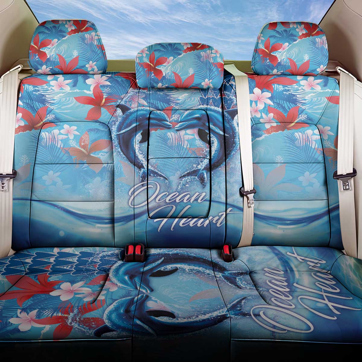 Hawaiian Dolphin Love Couple - Ocean Heart Back Car Seat Cover LT03 One Size Blue - Polynesian Pride