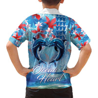 Hawaiian Dolphin Love Couple - Ocean Heart Family Matching Long Sleeve Bodycon Dress and Hawaiian Shirt LT03 - Polynesian Pride