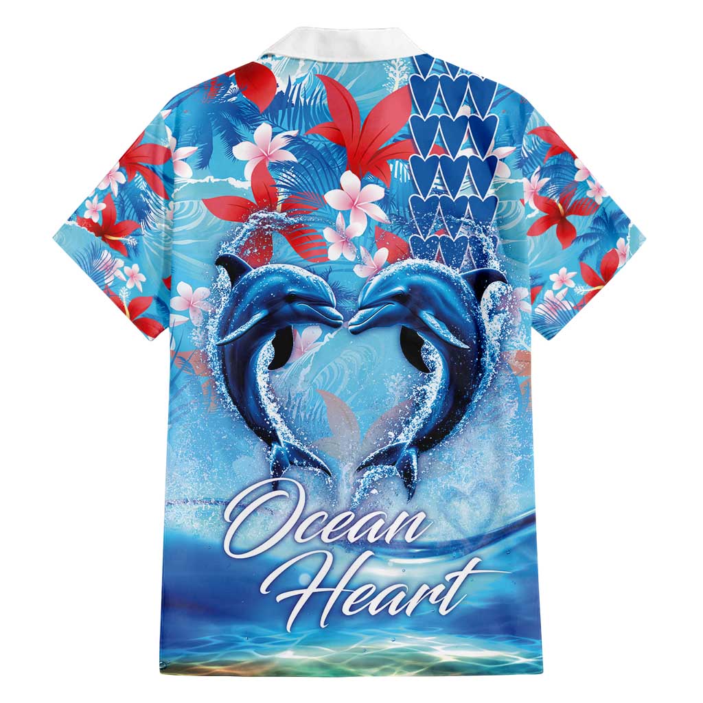 Hawaiian Dolphin Love Couple - Ocean Heart Family Matching Long Sleeve Bodycon Dress and Hawaiian Shirt LT03 - Polynesian Pride
