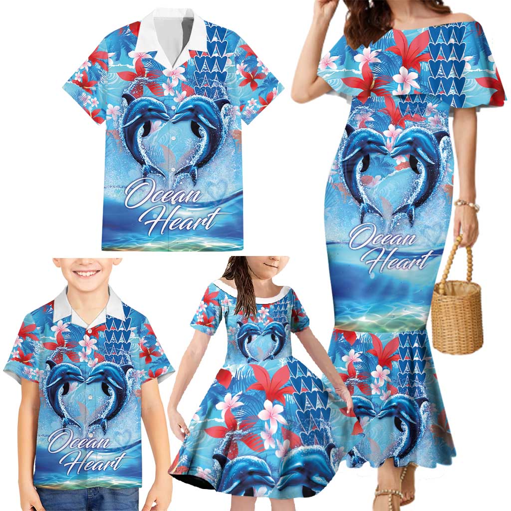 Hawaiian Dolphin Love Couple - Ocean Heart Family Matching Mermaid Dress and Hawaiian Shirt LT03 - Polynesian Pride