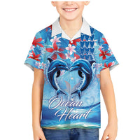 Hawaiian Dolphin Love Couple - Ocean Heart Family Matching Mermaid Dress and Hawaiian Shirt LT03 Son's Shirt Blue - Polynesian Pride