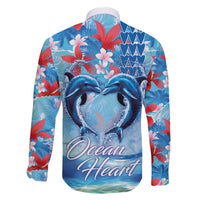 Hawaiian Dolphin Love Couple - Ocean Heart Family Matching Off The Shoulder Long Sleeve Dress and Hawaiian Shirt LT03 - Polynesian Pride