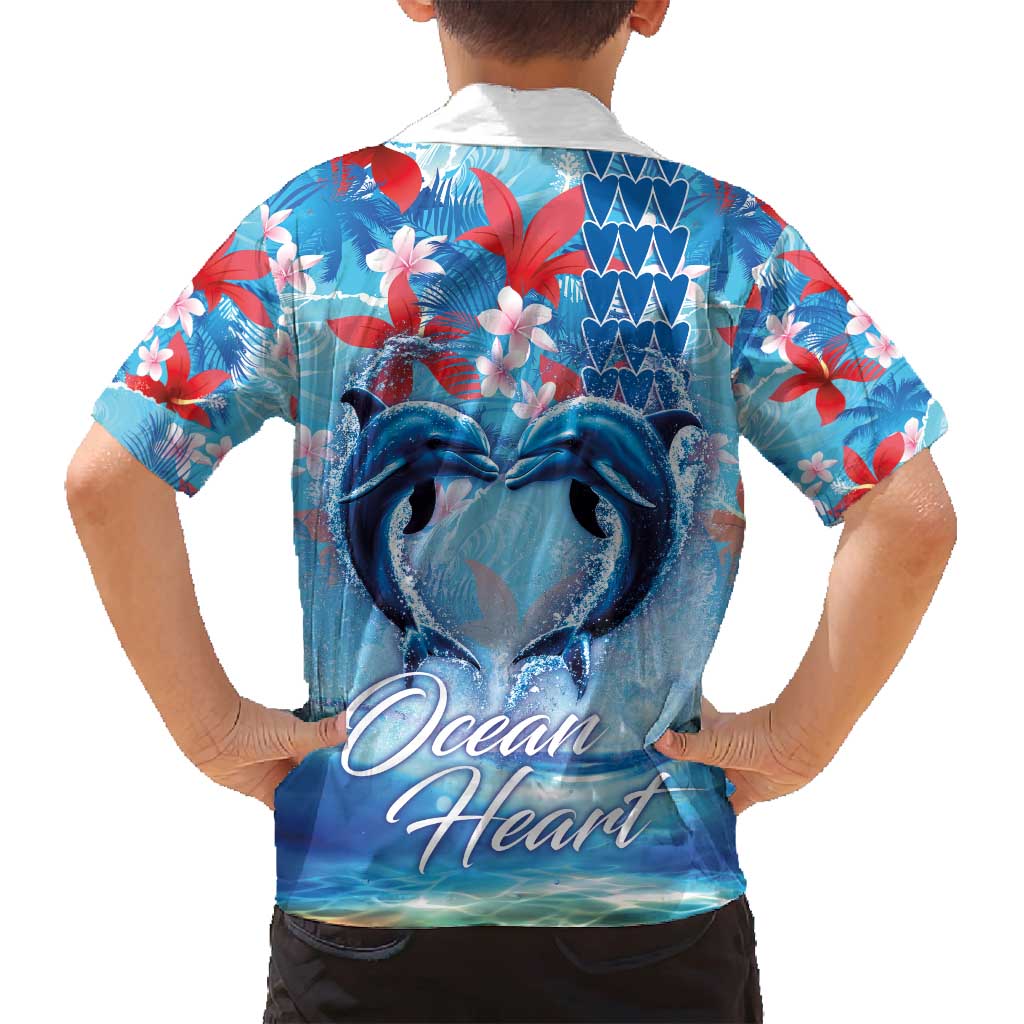 Hawaiian Dolphin Love Couple - Ocean Heart Family Matching Off Shoulder Short Dress and Hawaiian Shirt LT03 - Polynesian Pride