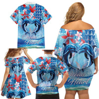Hawaiian Dolphin Love Couple - Ocean Heart Family Matching Off Shoulder Short Dress and Hawaiian Shirt LT03 - Polynesian Pride