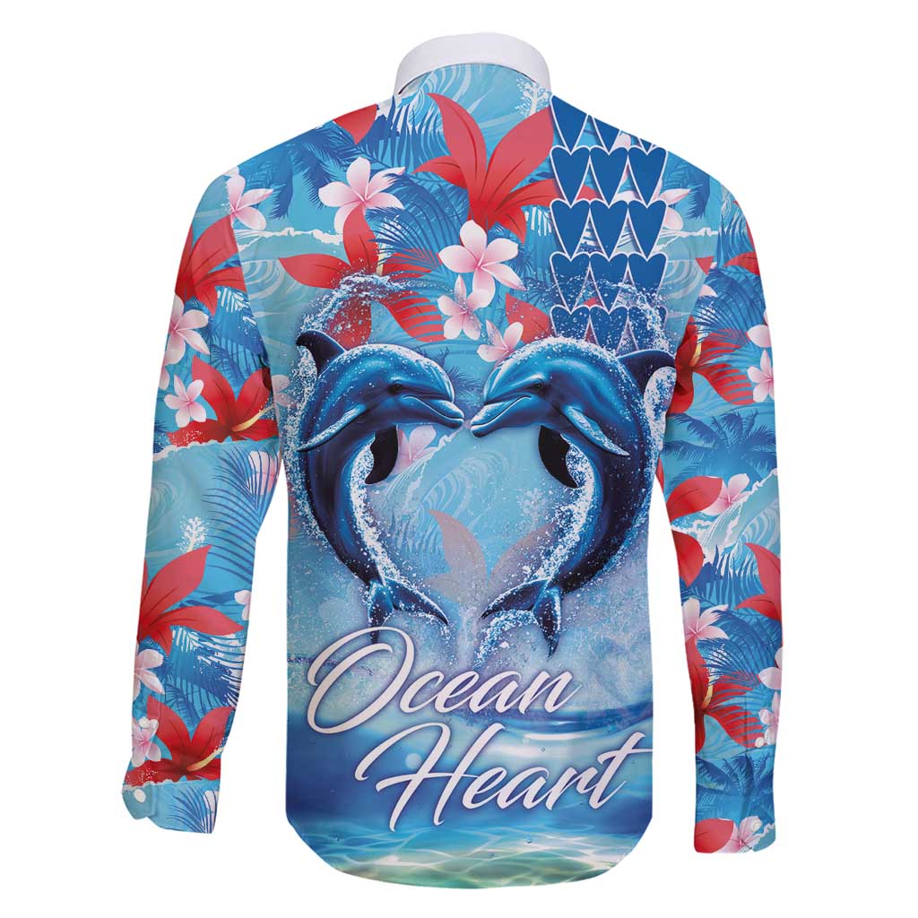 Hawaiian Dolphin Love Couple - Ocean Heart Family Matching Off Shoulder Short Dress and Hawaiian Shirt LT03 - Polynesian Pride