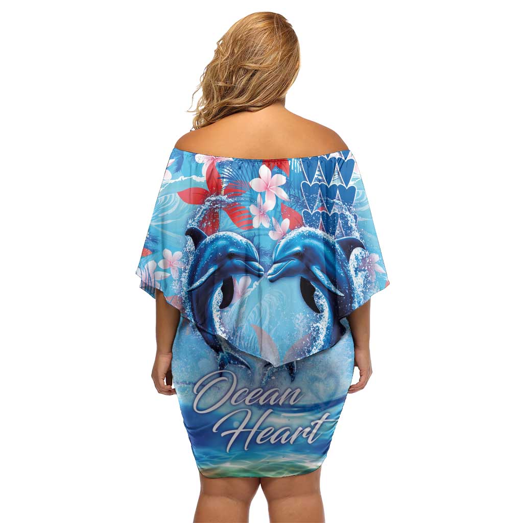 Hawaiian Dolphin Love Couple - Ocean Heart Family Matching Off Shoulder Short Dress and Hawaiian Shirt LT03 - Polynesian Pride