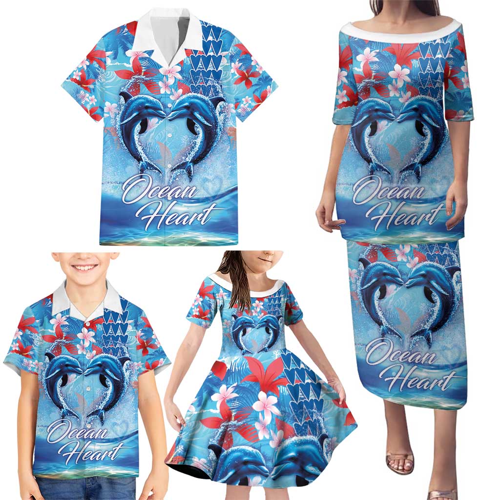 Hawaiian Dolphin Love Couple - Ocean Heart Family Matching Puletasi and Hawaiian Shirt LT03 - Polynesian Pride