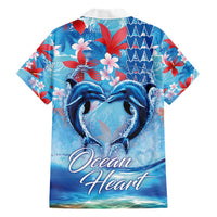 Hawaiian Dolphin Love Couple - Ocean Heart Family Matching Short Sleeve Bodycon Dress and Hawaiian Shirt LT03 - Polynesian Pride