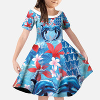 Hawaiian Dolphin Love Couple - Ocean Heart Family Matching Summer Maxi Dress and Hawaiian Shirt LT03 Daughter's Dress Blue - Polynesian Pride