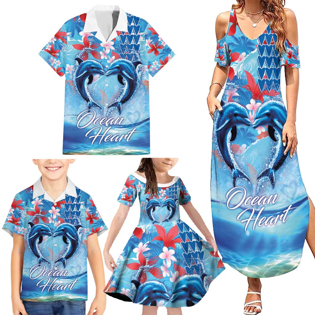 Hawaiian Dolphin Love Couple - Ocean Heart Family Matching Summer Maxi Dress and Hawaiian Shirt LT03 - Polynesian Pride