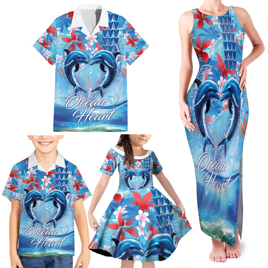 Hawaiian Dolphin Love Couple - Ocean Heart Family Matching Tank Maxi Dress and Hawaiian Shirt LT03 - Polynesian Pride