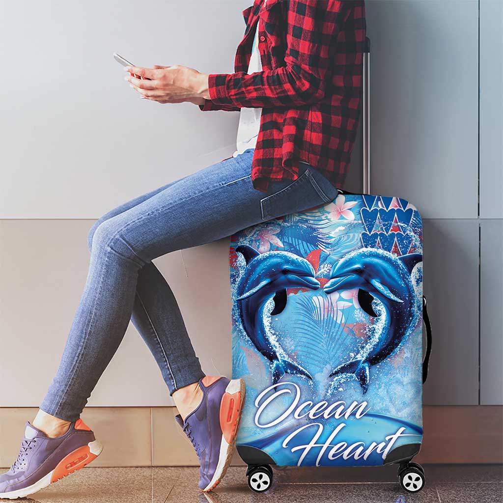 Hawaiian Dolphin Love Couple - Ocean Heart Luggage Cover LT03 - Polynesian Pride