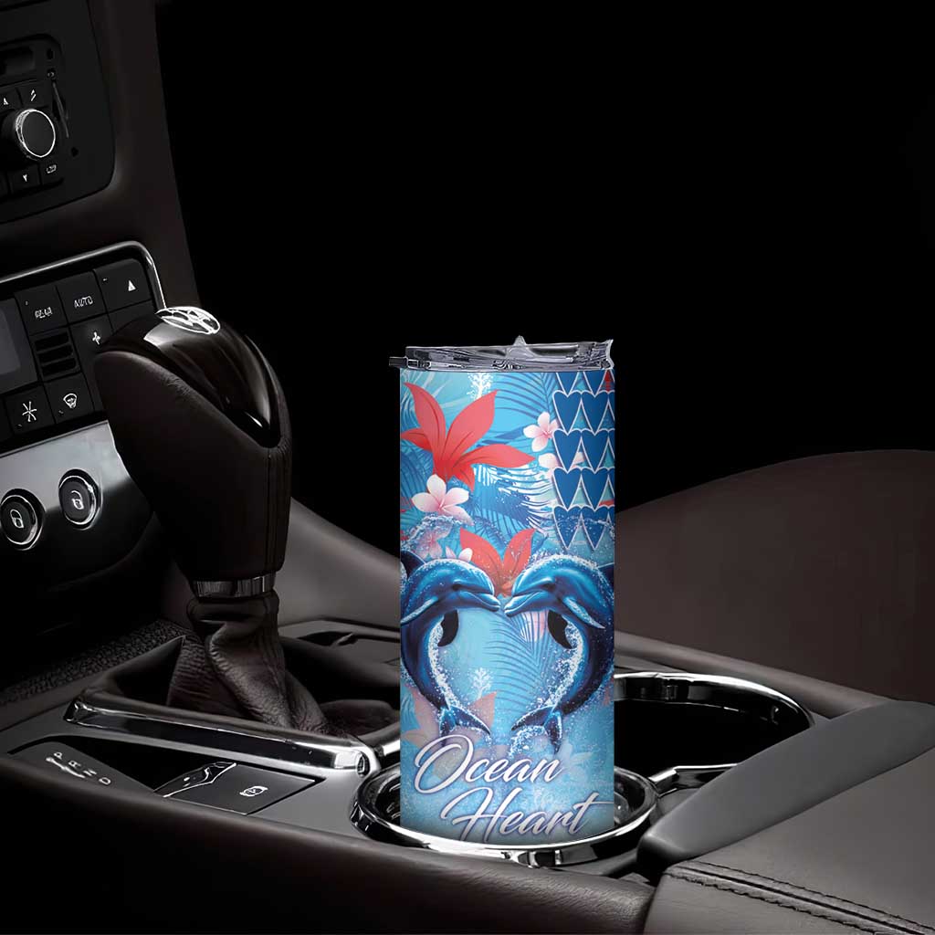 Hawaiian Dolphin Love Couple - Ocean Heart Skinny Tumbler