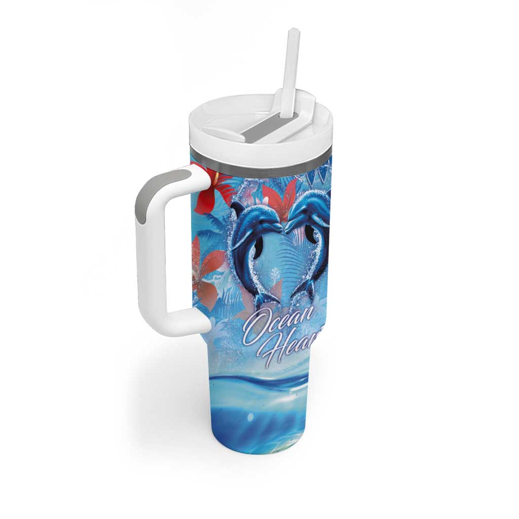 Hawaiian Dolphin Love Couple - Ocean Heart Tumbler With Handle