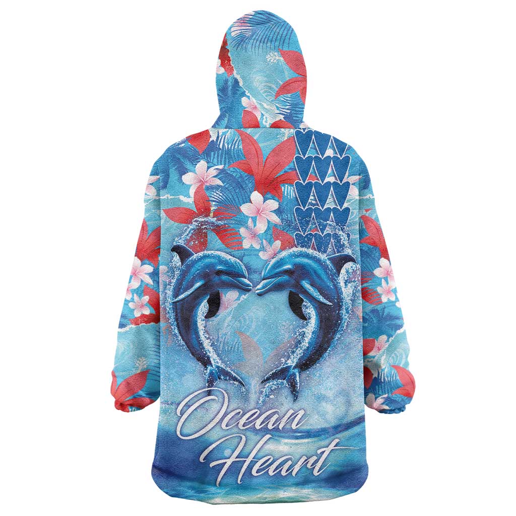 Hawaiian Dolphin Love Couple - Ocean Heart Wearable Blanket Hoodie LT03 - Polynesian Pride