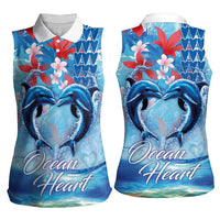 Hawaiian Dolphin Love Couple - Ocean Heart Women Sleeveless Polo Shirt