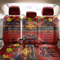 Hawaiian Turtle Love Couple Back Car Seat Cover Ocean Serenade - Honu Honi Ihu with Hibiscus and Romantic Sunset Red Color LT03 - Polynesian Pride