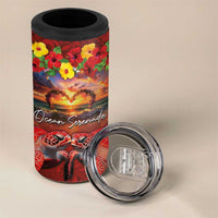 Hawaiian Turtle Love Couple 4 in 1 Can Cooler Tumbler Ocean Serenade - Honu Honi Ihu with Hibiscus and Romantic Sunset Red Color LT03 - Polynesian Pride
