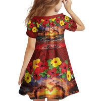 Hawaiian Turtle Love Couple Family Matching Off Shoulder Maxi Dress and Hawaiian Shirt Ocean Serenade - Honu Honi Ihu with Hibiscus and Romantic Sunset Red Color LT03 - Polynesian Pride