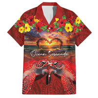 Hawaiian Turtle Love Couple Family Matching Puletasi and Hawaiian Shirt Ocean Serenade - Honu Honi Ihu with Hibiscus and Romantic Sunset Red Color LT03 Dad's Shirt - Short Sleeve Red - Polynesian Pride