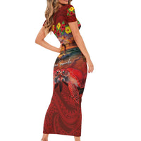 Hawaiian Turtle Love Couple Family Matching Short Sleeve Bodycon Dress and Hawaiian Shirt Ocean Serenade - Honu Honi Ihu with Hibiscus and Romantic Sunset Red Color LT03 - Polynesian Pride