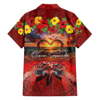 Hawaiian Turtle Love Couple Family Matching Summer Maxi Dress and Hawaiian Shirt Ocean Serenade - Honu Honi Ihu with Hibiscus and Romantic Sunset Red Color LT03 - Polynesian Pride