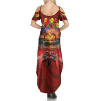 Hawaiian Turtle Love Couple Family Matching Summer Maxi Dress and Hawaiian Shirt Ocean Serenade - Honu Honi Ihu with Hibiscus and Romantic Sunset Red Color LT03 - Polynesian Pride
