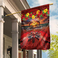 Hawaiian Turtle Love Couple Garden Flag Ocean Serenade - Honu Honi Ihu with Hibiscus and Romantic Sunset Red Color LT03 House Flag Red - Polynesian Pride