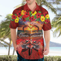 Hawaiian Turtle Love Couple Hawaiian Shirt Ocean Serenade - Honu Honi Ihu with Hibiscus and Romantic Sunset Red Color LT03 - Polynesian Pride