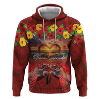 Hawaiian Turtle Love Couple Hoodie Ocean Serenade - Honu Honi Ihu with Hibiscus and Romantic Sunset Red Color LT03 Pullover Hoodie Red - Polynesian Pride