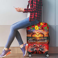 Hawaiian Turtle Love Couple Luggage Cover Ocean Serenade - Honu Honi Ihu with Hibiscus and Romantic Sunset Red Color LT03 - Polynesian Pride