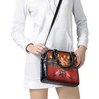 Hawaiian Turtle Love Couple Shoulder Handbag Ocean Serenade - Honu Honi Ihu with Hibiscus and Romantic Sunset Red Color