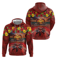 Hawaiian Turtle Love Couple Zip Hoodie Ocean Serenade - Honu Honi Ihu with Hibiscus and Romantic Sunset Red Color LT03 - Polynesian Pride