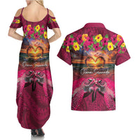 Hawaiian Turtle Love Couple Couples Matching Summer Maxi Dress and Hawaiian Shirt Ocean Serenade - Honu Honi Ihu with Hibiscus and Romantic Sunset Pink Color LT03 - Polynesian Pride