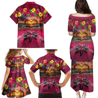 Hawaiian Turtle Love Couple Family Matching Puletasi and Hawaiian Shirt Ocean Serenade - Honu Honi Ihu with Hibiscus and Romantic Sunset Pink Color LT03 - Polynesian Pride