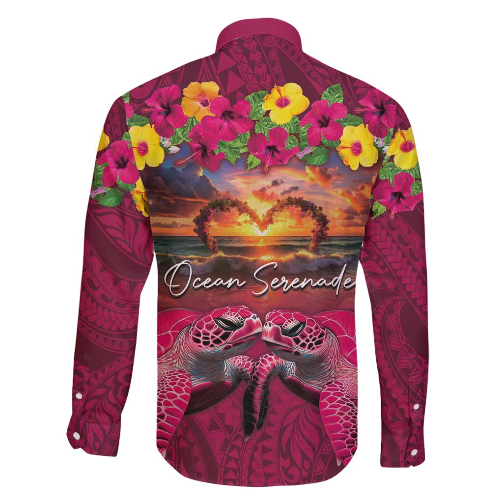 Hawaiian Turtle Love Couple Family Matching Puletasi and Hawaiian Shirt Ocean Serenade - Honu Honi Ihu with Hibiscus and Romantic Sunset Pink Color LT03 - Polynesian Pride